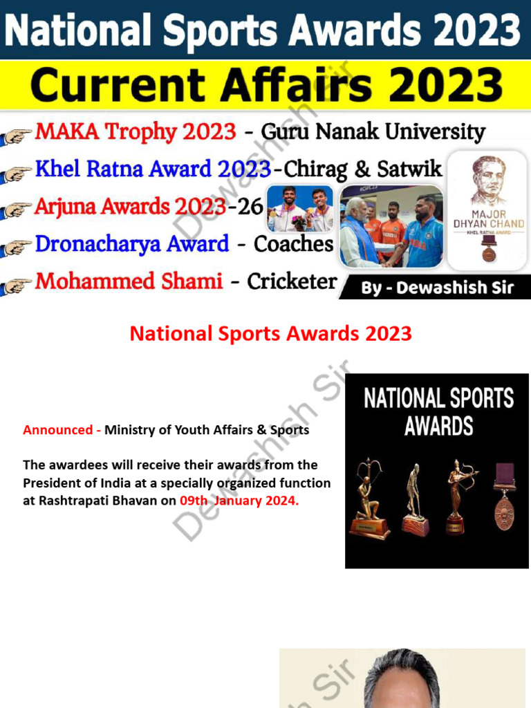 National Sports Awards 2023 Winners | PDF | Awards