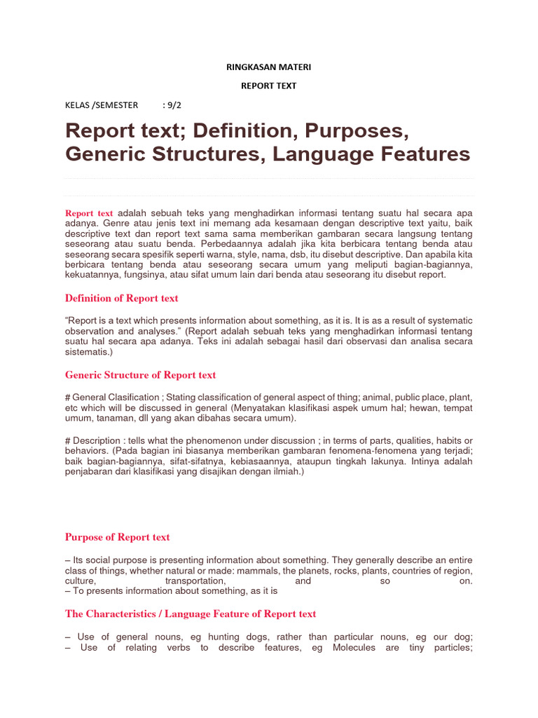 Ringkasan materi report text 9 2 pdf language mechanics languages