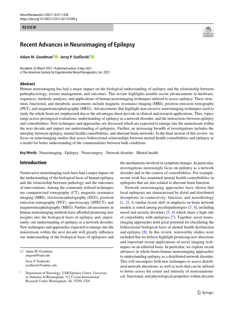 Recent Advances in Neuroimaging of Epilepsy | PDF | Magnetic Resonance ...