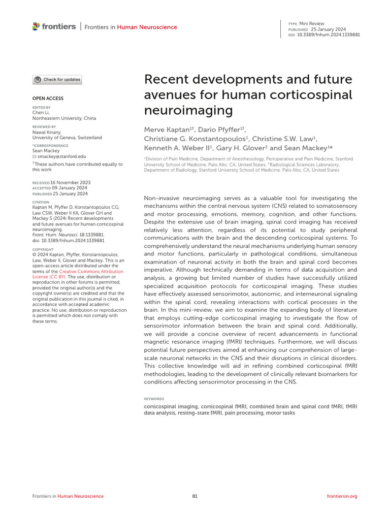 Recent Developments and Future Avenues For Human Corticospinal ...
