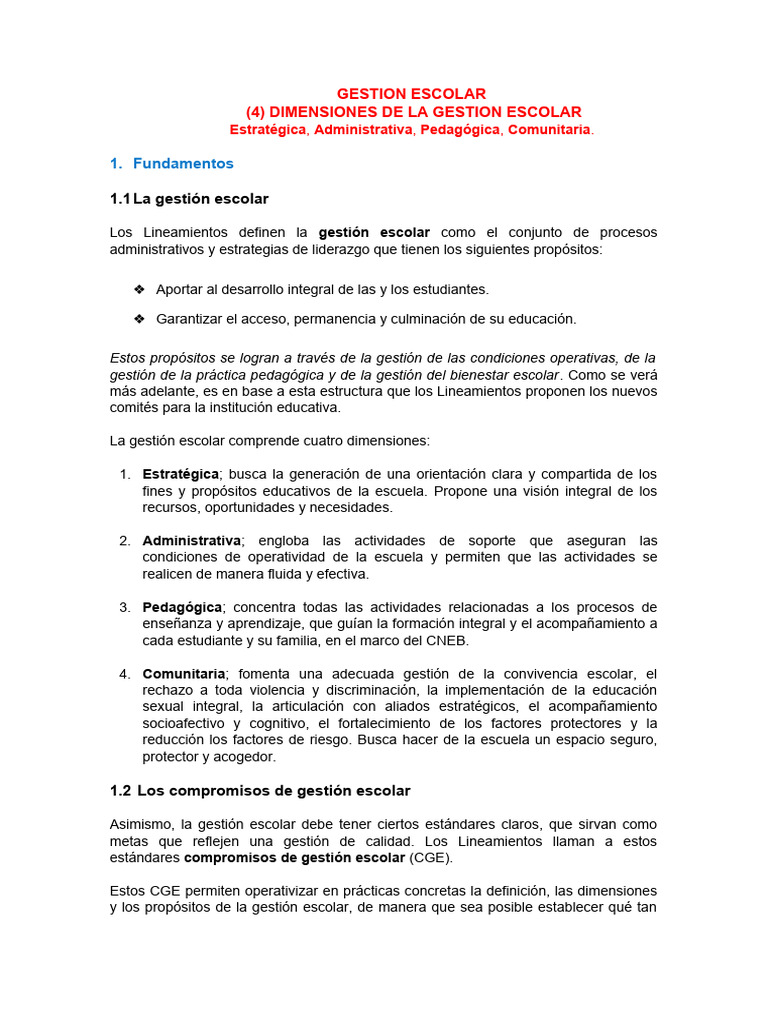 Dimensiones de la Gestión Escolar | PDF | Pedagogía | Escuelas