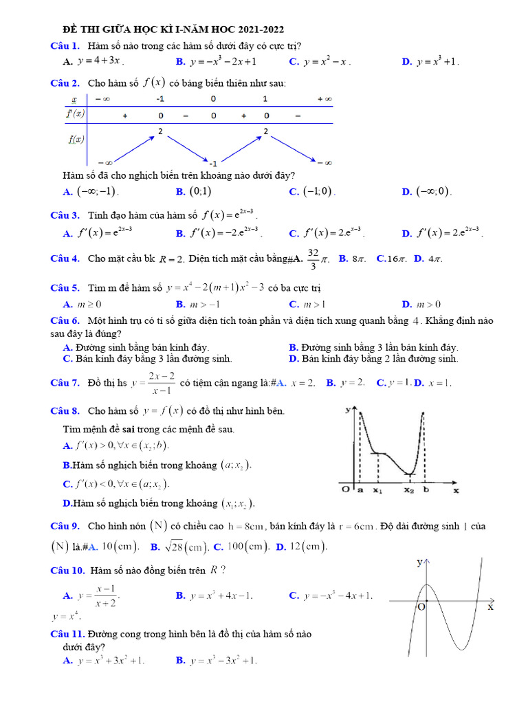 De Thi Giua Hoc Ki I 20212022 | PDF