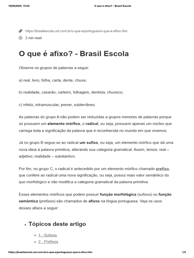 Definição e Exemplos de Afixos | PDF | Palavra | Substantivo