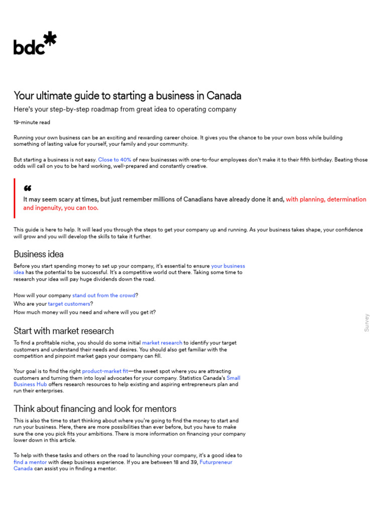How To Start A Business in Canada Step by Step Guide BDC Ca PDF