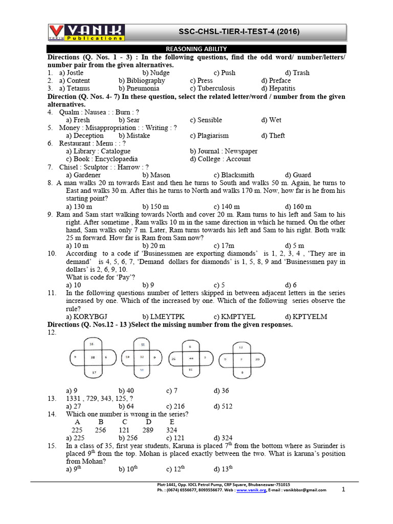 SSC CHSL Tier-I Practice Test | PDF | Area | Triangle