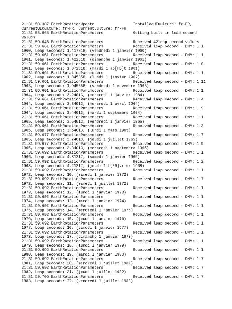 Earth Rotation Leap Second Data Logs | PDF | Software | Spacetime