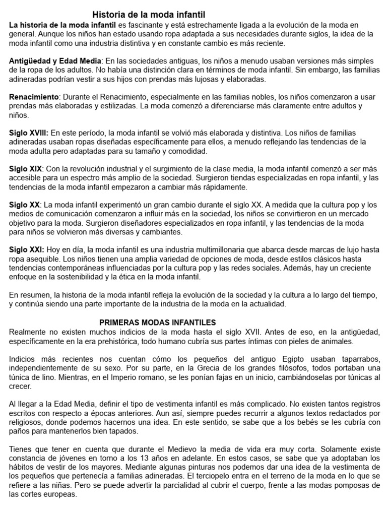 Historia de La Moda Infantil | PDF | Moda | Ropa