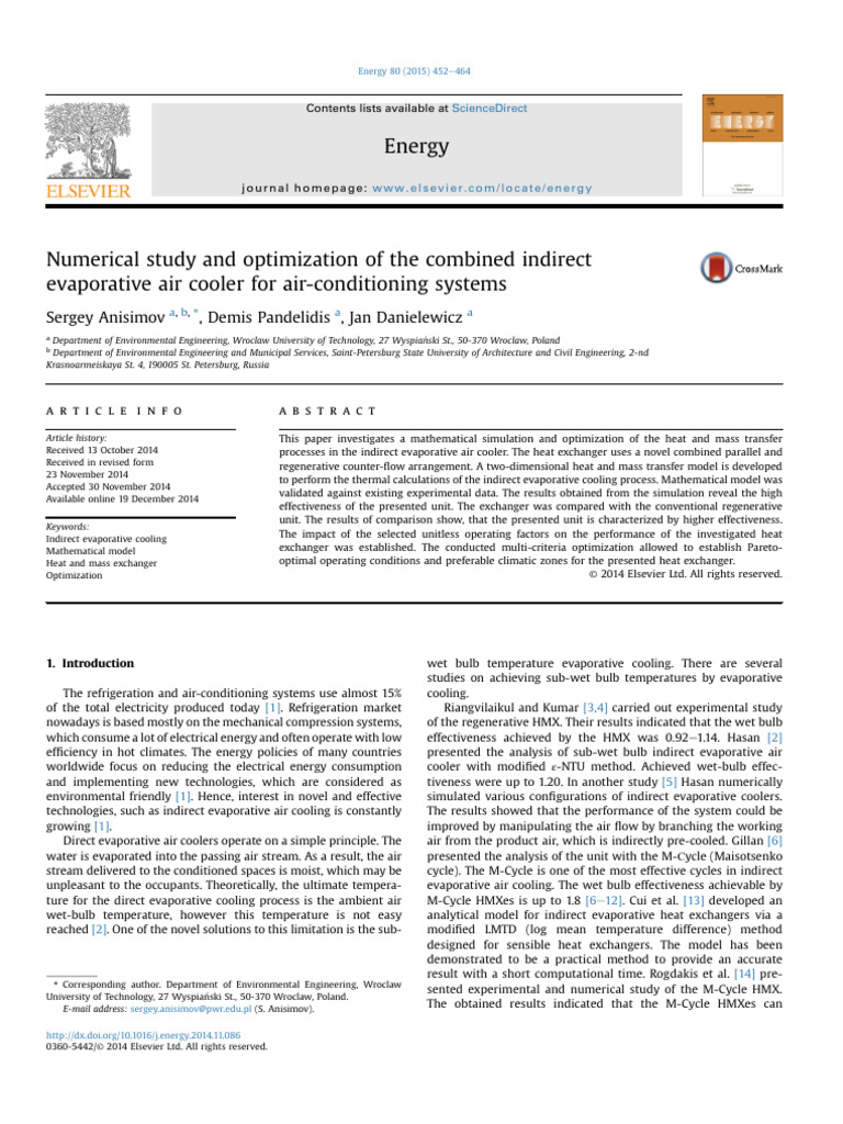 Optimization of Indirect Evaporative Cooling | PDF | Humidity | Air ...
