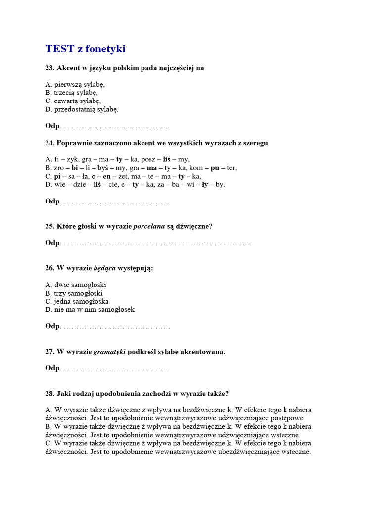 Test Z Fonetyki Klasa 8