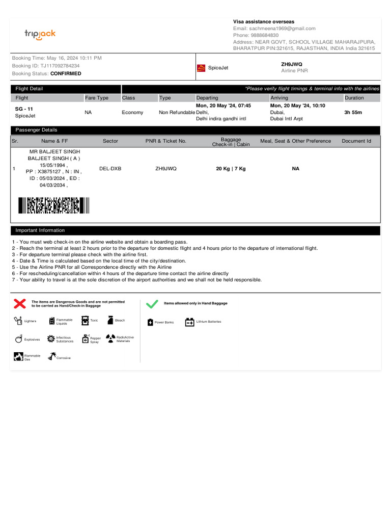 SpiceJet Flight Booking Confirmation | PDF | Transport | Airlines
