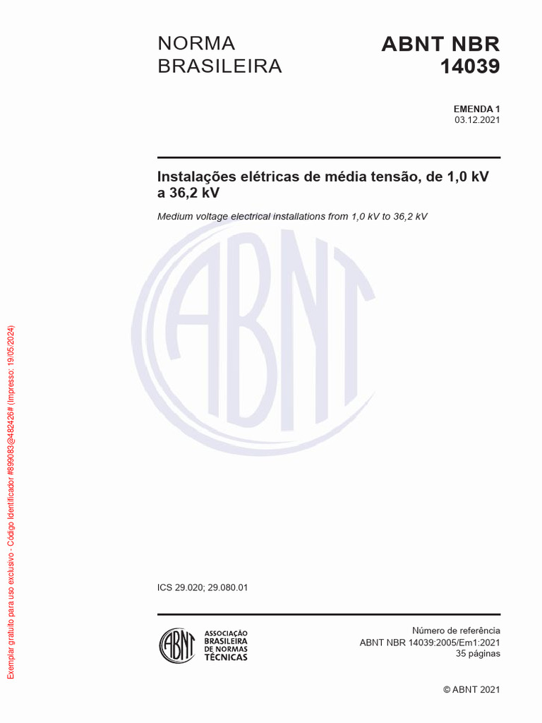 NBR 14039 | PDF | Rede elétrica | Engenharia Elétrica