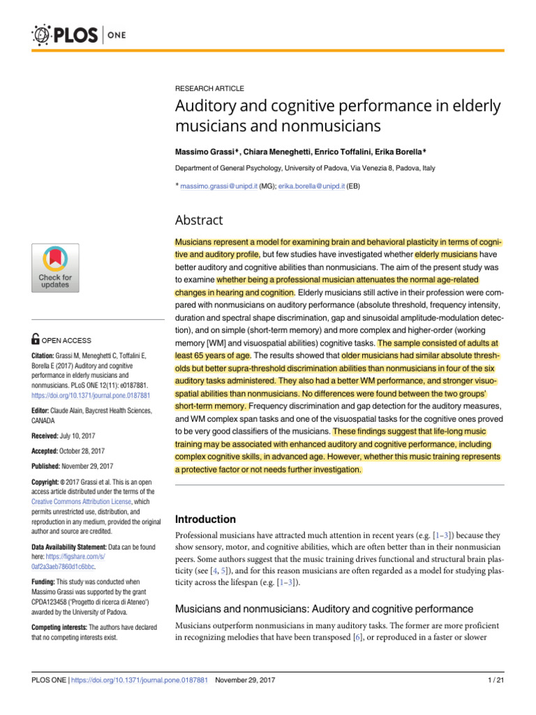Auditory and Cognitive Performance in Elderly | PDF | Sound | Perception