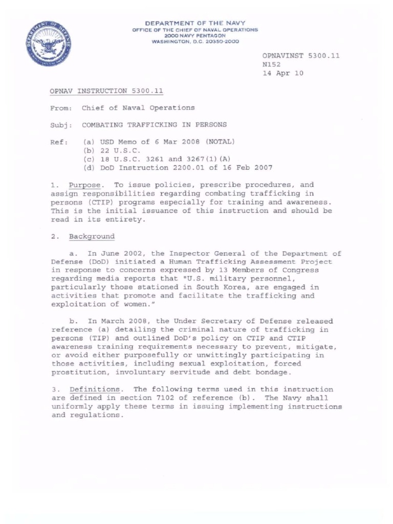 Opnav 5300 11 human trafficking united states navy