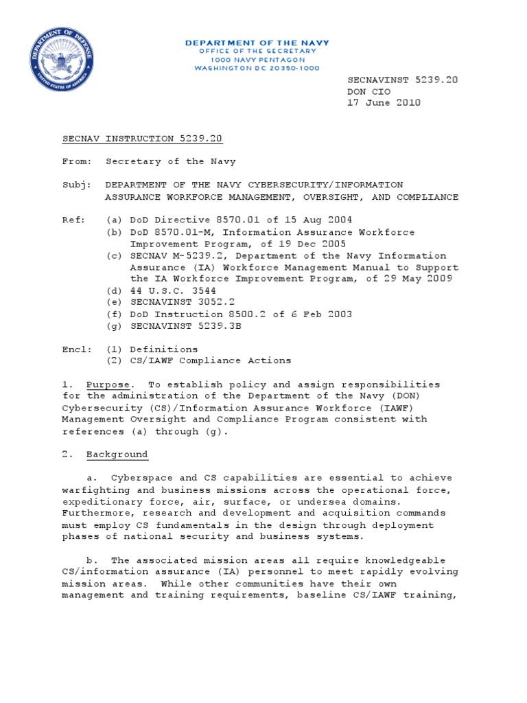 Secnav 5239 20 online safety privacy computer security