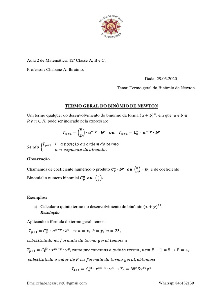 Termo Geral do Binômio de Newton | PDF | Matemática