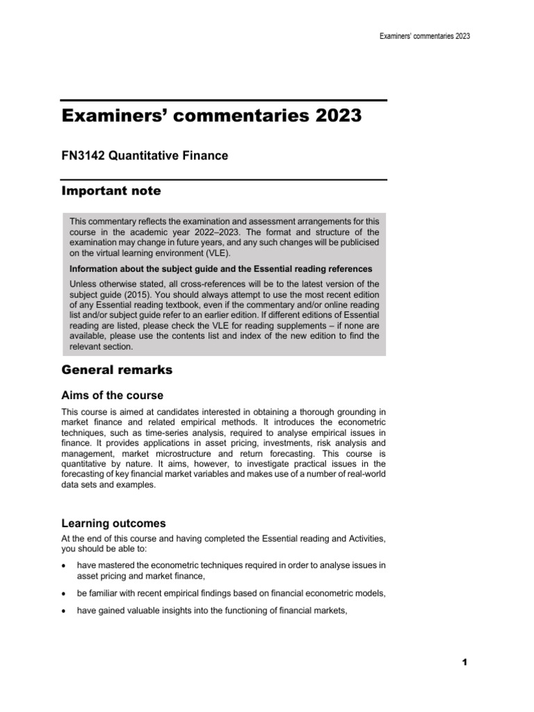 2023 Exam Insights: Quantitative Finance | PDF | Covariance Matrix ...