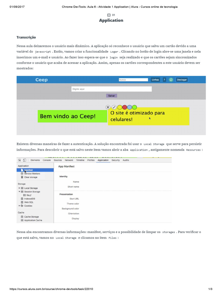 Chrome DevTools - Aula 6 - Atividade 1 Application - Alura - Cursos ...