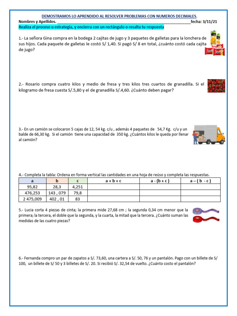 Demostramos Lo Aprendido Al Resolver Problemas Con Numeros Decimales | PDF