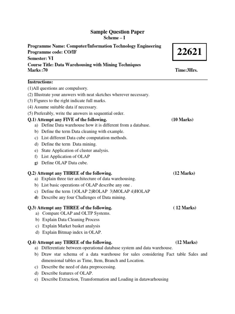 Sample Question Paper | PDF | Data Warehouse | Computing