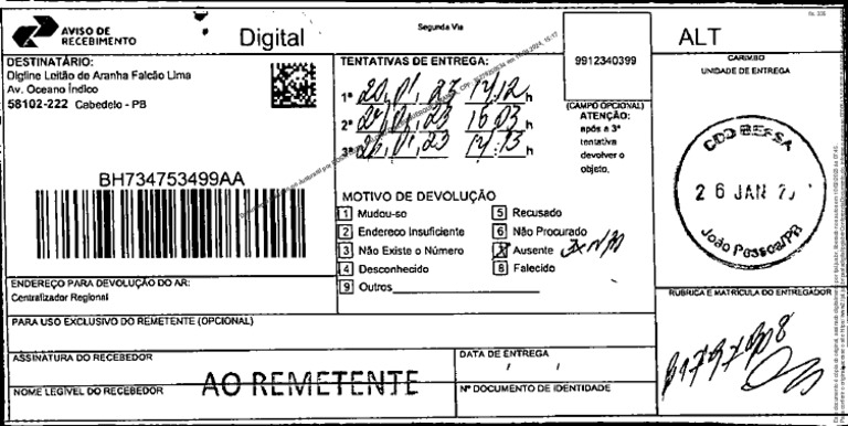 Aviso de Recebimento Digital | PDF
