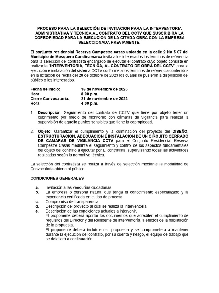 Licitacion Interventor | PDF | Circuito cerrado de televisión