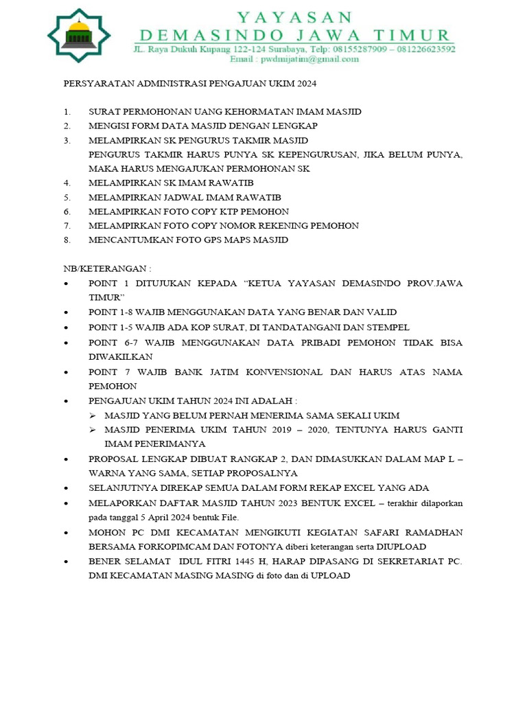 Persyaratan UKIM 2024 Masjid Al-Firdaus | PDF