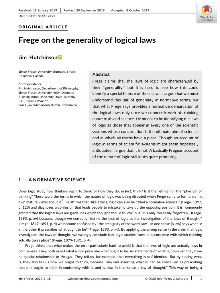 Frege On The Generality of Logical Laws | PDF | Logic | Truth