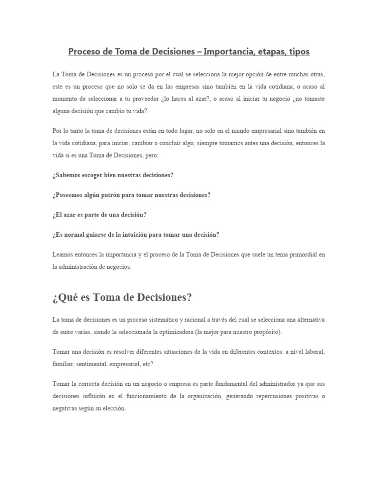 Proceso de Toma de Decisiones | PDF | Toma de decisiones | Cognición