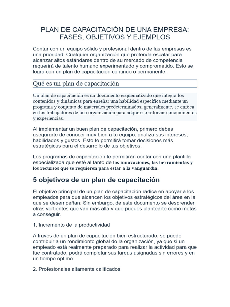 Plan de Capacitación Empresarial Efectivo | PDF | Business | Presupuesto
