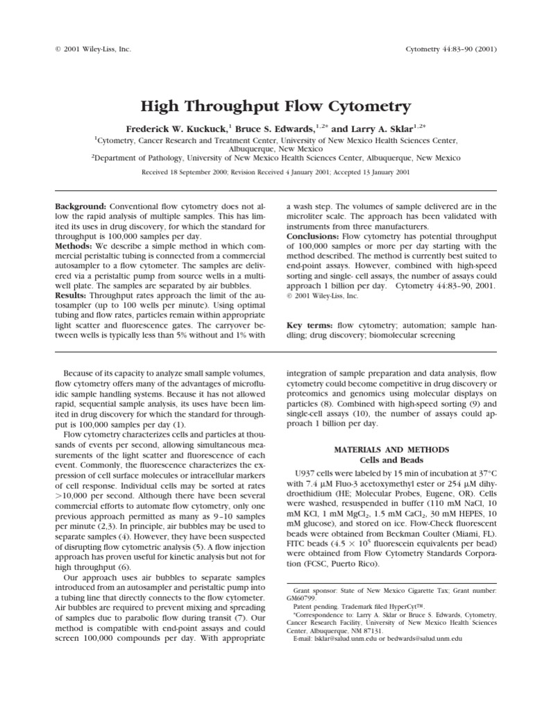 Cytometry - 2001 - Kuckuck - High Throughput Flow Cytometry | PDF ...