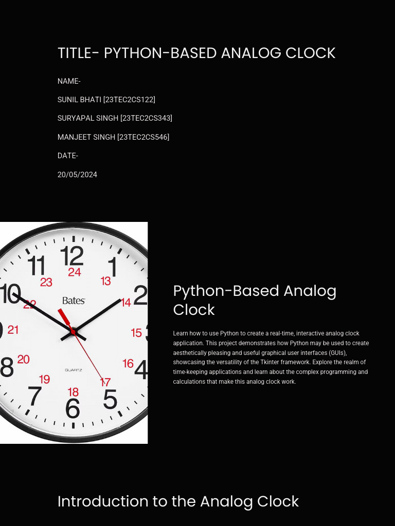 Title Python Based Analog Clock | PDF | Clock | Graphical User Interfaces