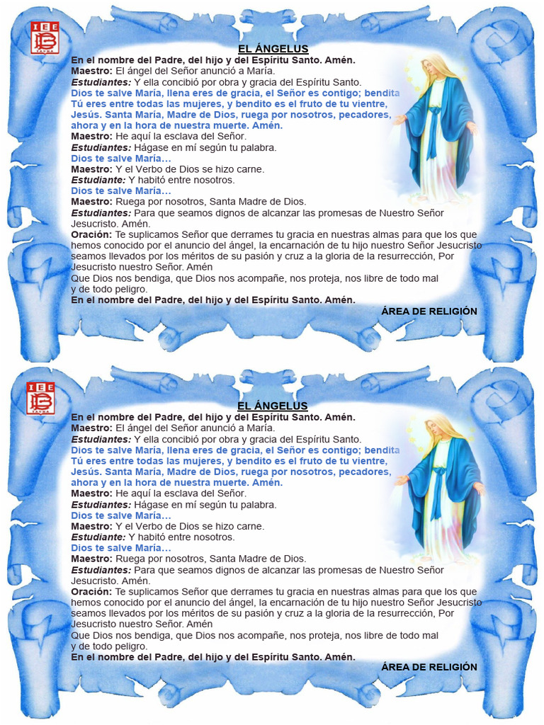 Oración del Ángelus Completa | PDF | María, madre de Jesús | Teología ...