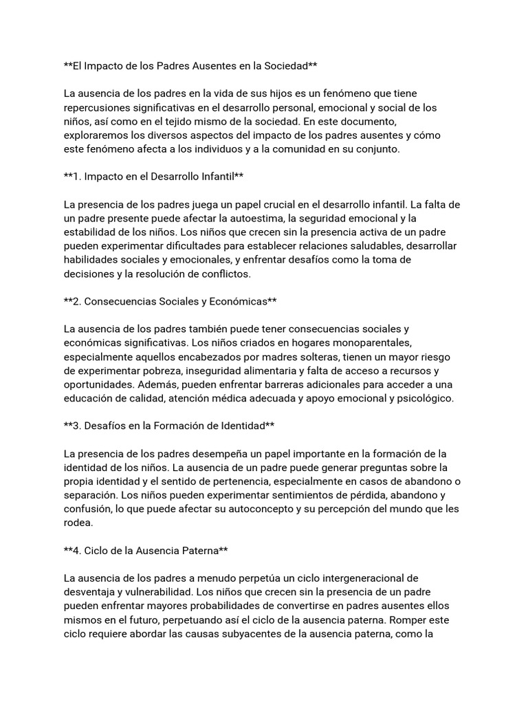 Impacto de Padres Ausentes en Niños | PDF | Las emociones | Sociedad