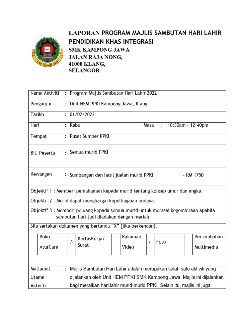 Laporan Program Sambutan Hari Lahir 2022 | PDF