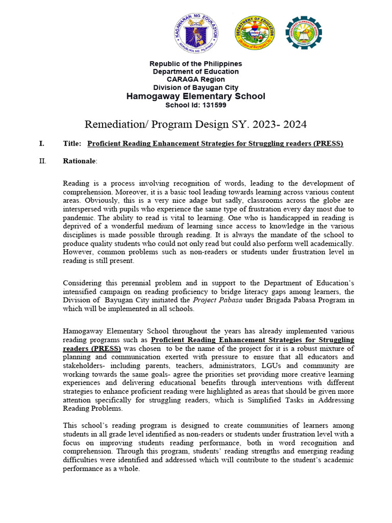 Remediation Program DESIGN 2023 2024 - Hamogaway | PDF | Reading ...