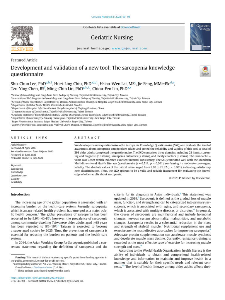 Sarcopenia Knowledge Questionnaire Development | PDF | Medical ...