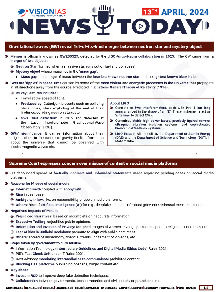 VisionIAS Daily Current Affairs 13 April 2024 | PDF | Ligo ...