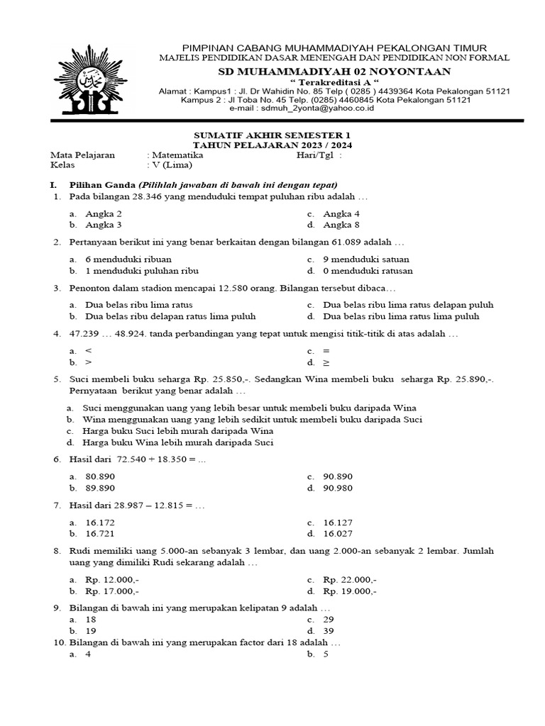 Soal Bilangan Cacah Kelas 5 Matematika | PDF