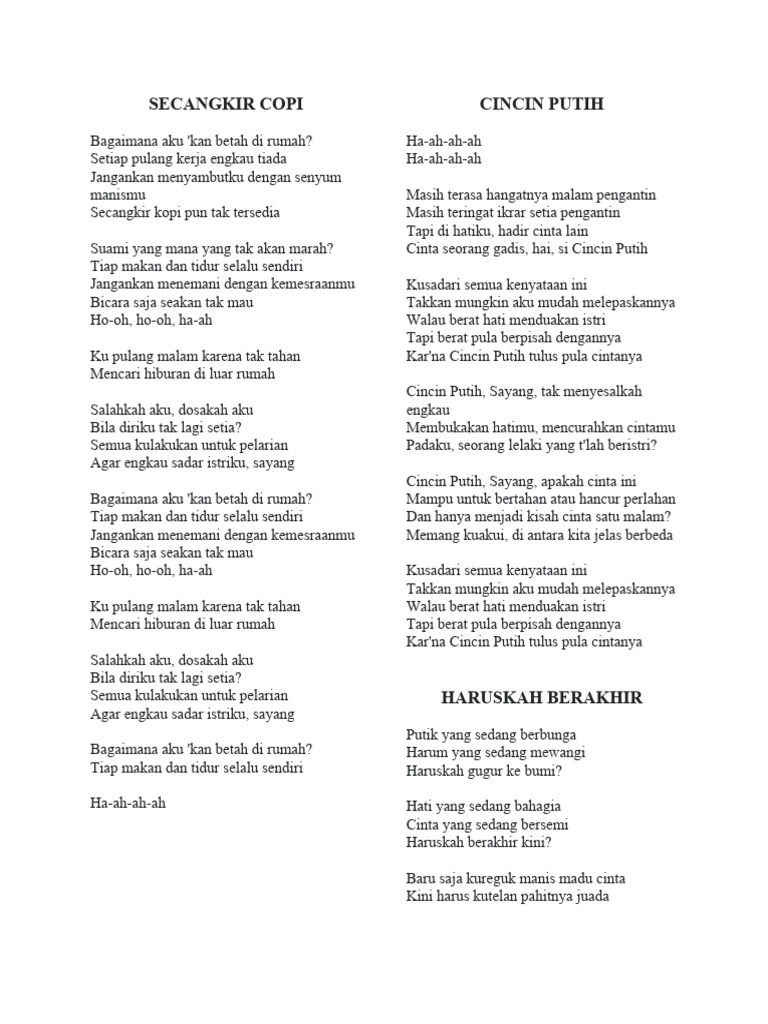 Lirik Lagu Cinta dan Kerinduan | PDF
