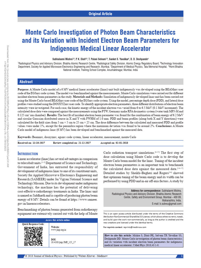 Monte Carlo Model of 6 MV Linac | PDF | Electron | Particle Accelerator