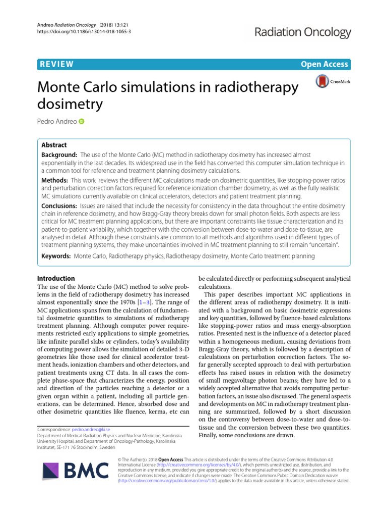 Monte Carlo Simulations in Radiotherapy | PDF | Dosimetry | Radiation ...