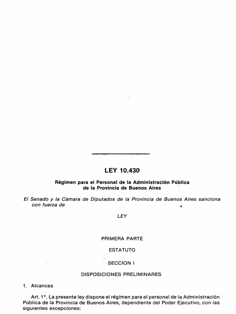 Ley N°10430-86. Personal Administrativo y Auxiliar de La Provincia de ...