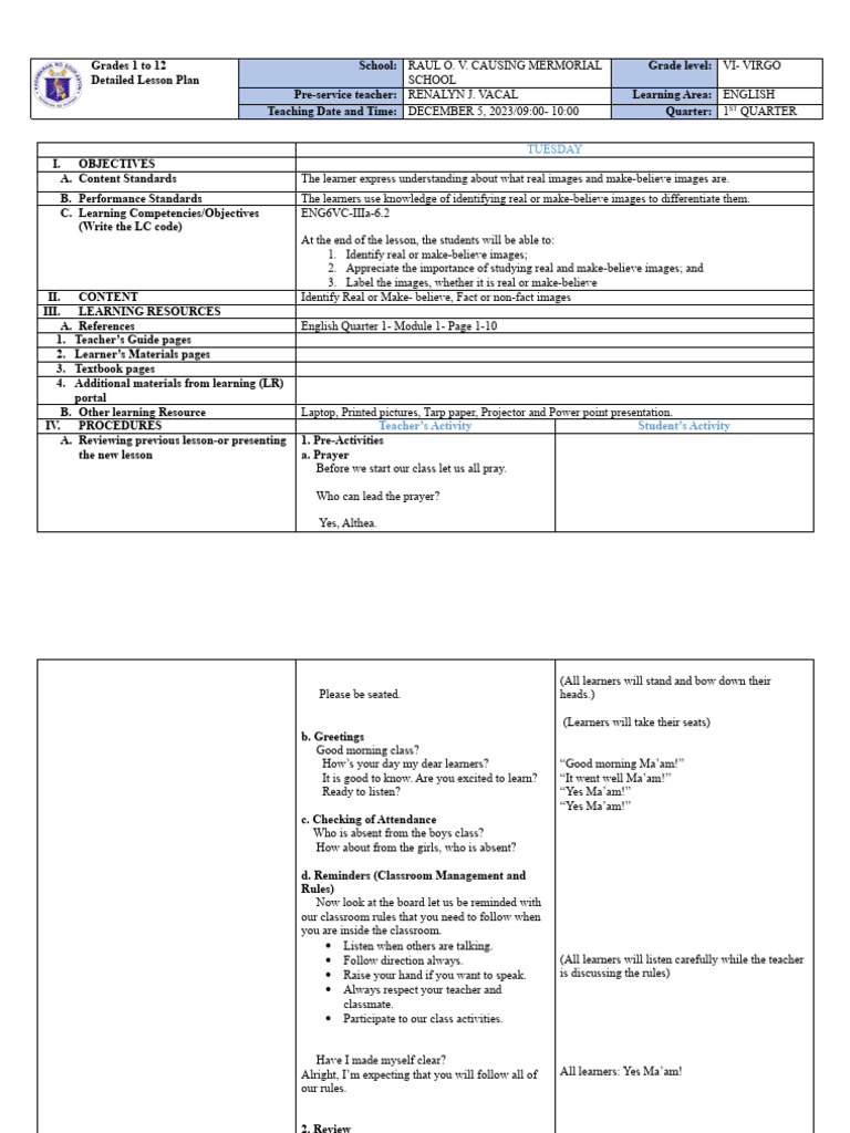 Lesson Plan in English Final | PDF | Grammatical Tense | Learning