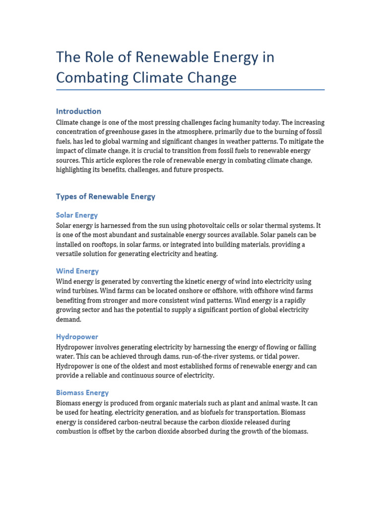 Renewable Energy's Impact on Climate Change | PDF | Renewable Energy ...