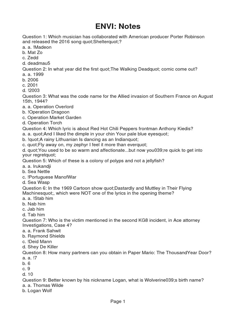 Quiz Questions and Answers Guide | PDF | Young Adult