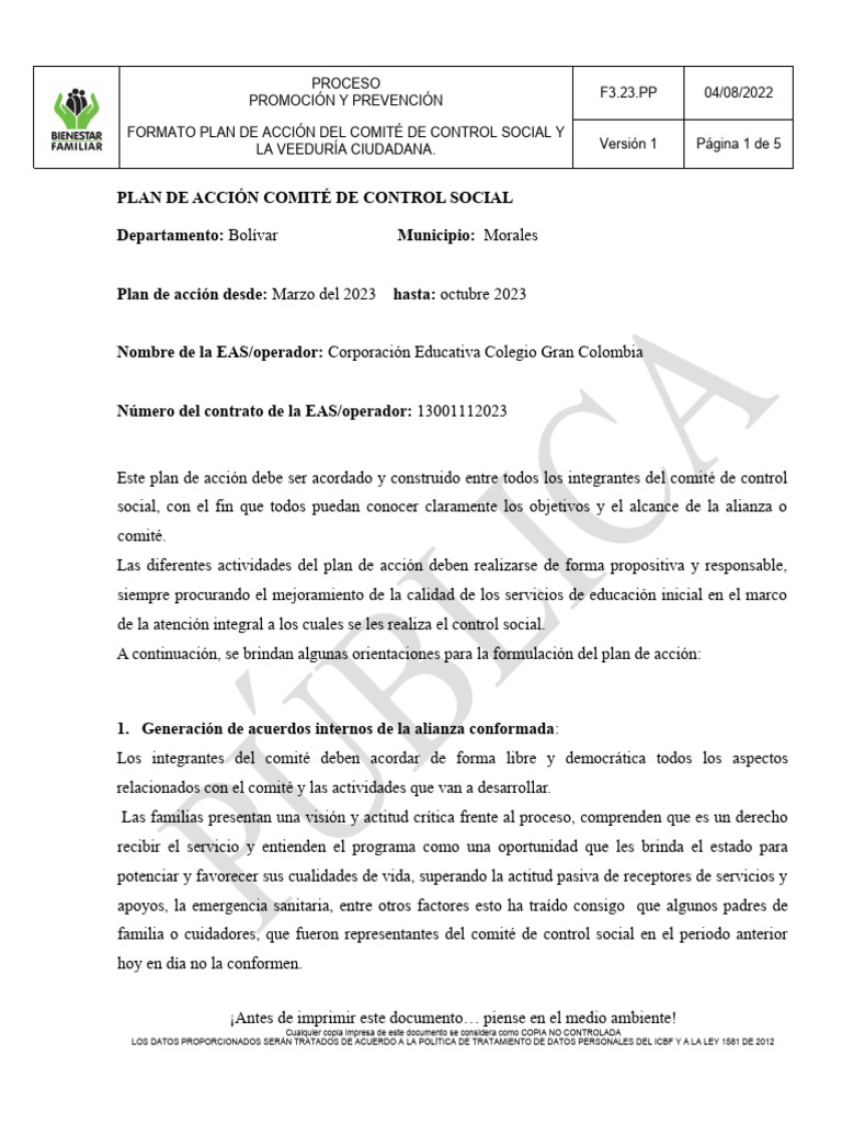 Plan de Accion de Control Social | PDF | Planificación | Colombia