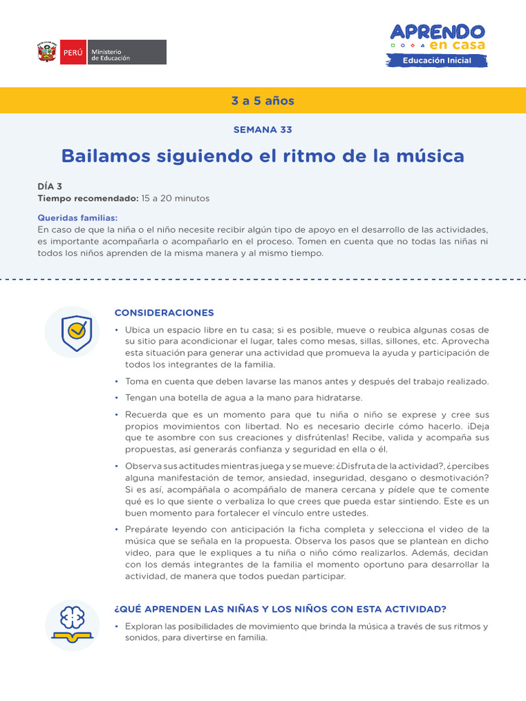s33 Inicial P Bailamos Siguiendo Elritmo de La Musica Dia 3 | PDF ...