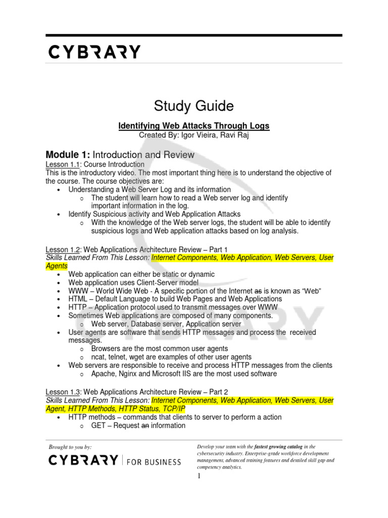 Identifying Web Attacks Through Logs Study Guide | PDF | World Wide Web ...