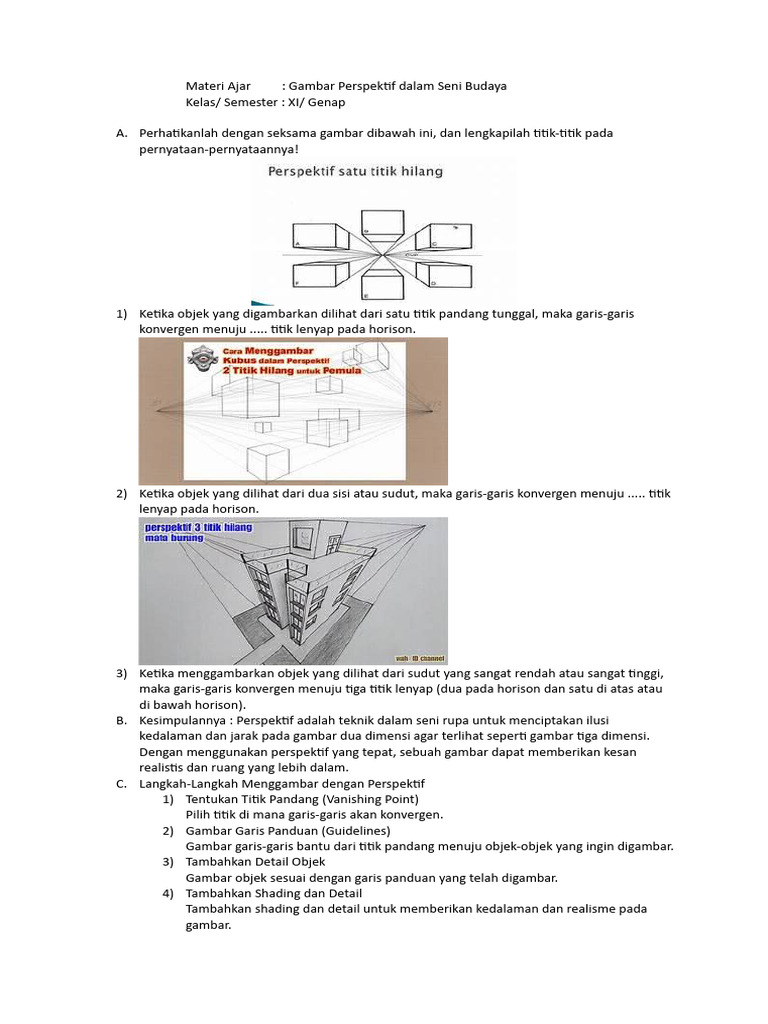 Teknik Menggambar Perspektif Kelas XI | PDF | Metode & Bahan Ajar | Seni