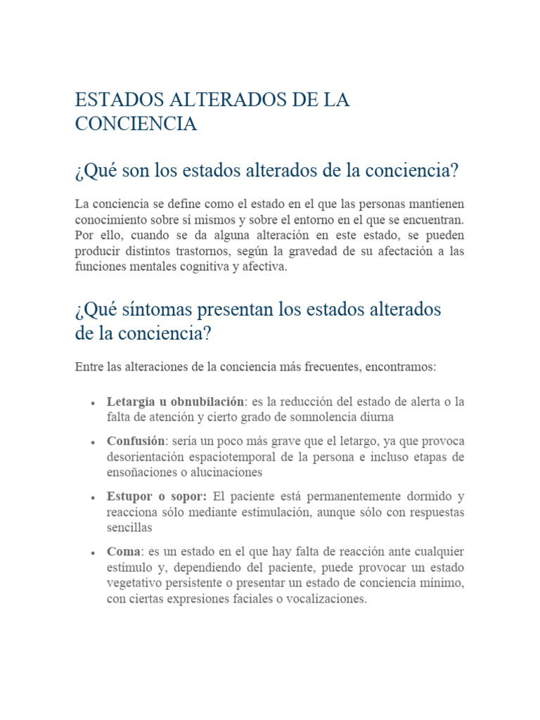 Estados Alterados de la Conciencia y Sueño | PDF | Dormir | Movimiento ...